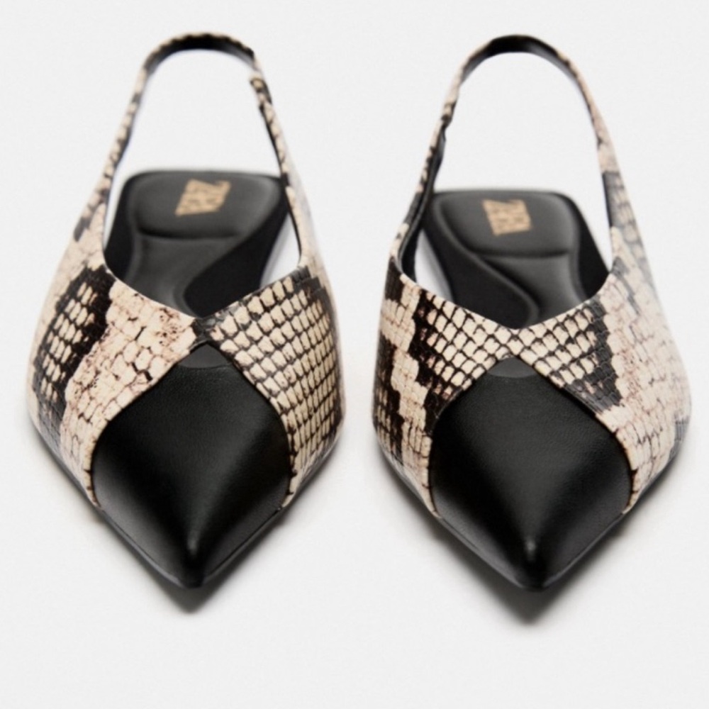 New Zara Chic Snakeskin Print Slingback Flats